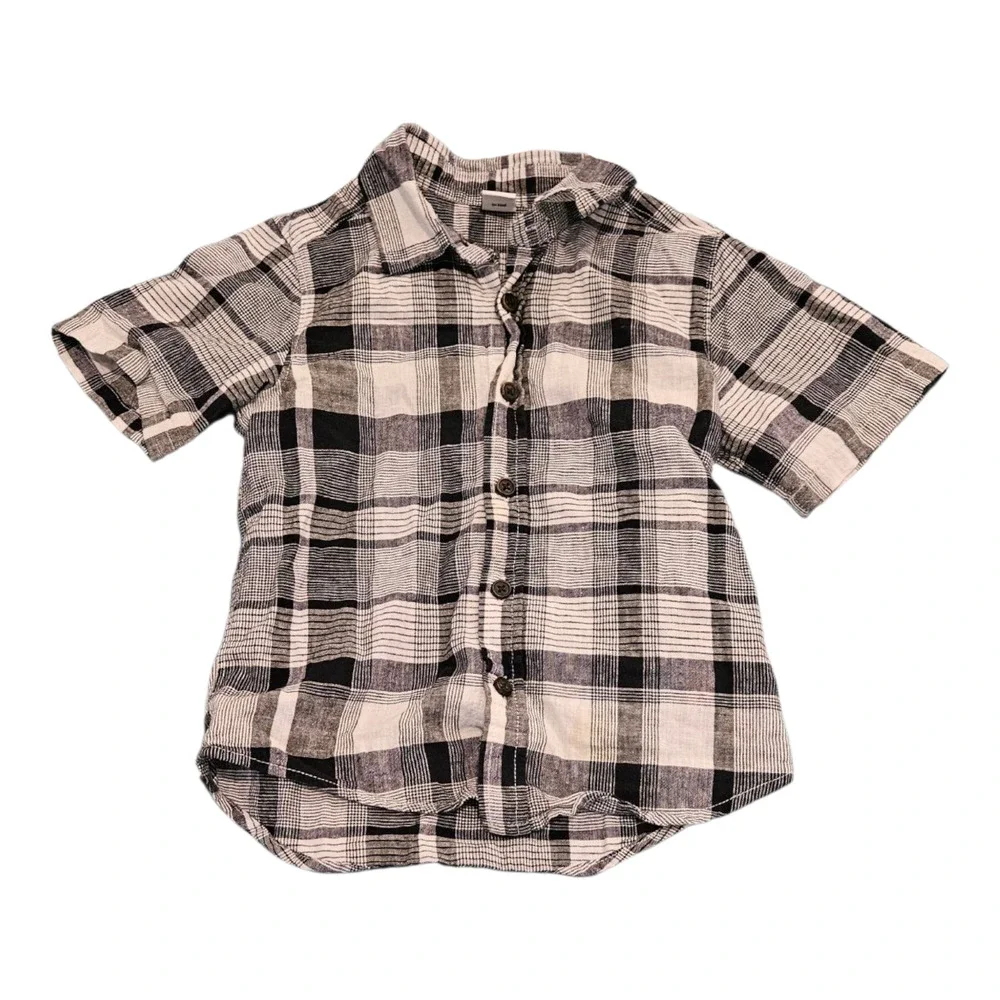 Old Navy Child Size 4T Black and White Plaid Button Up Short Sleeve Shirt